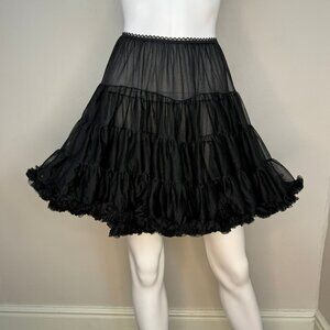Vintage 1980s Black Tiered Layered Ruffle Petticoat Half Slip, Malco Modes S-M